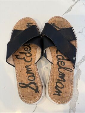 Cork Footbed Black Cross-Band Sandals by Sam Edelman